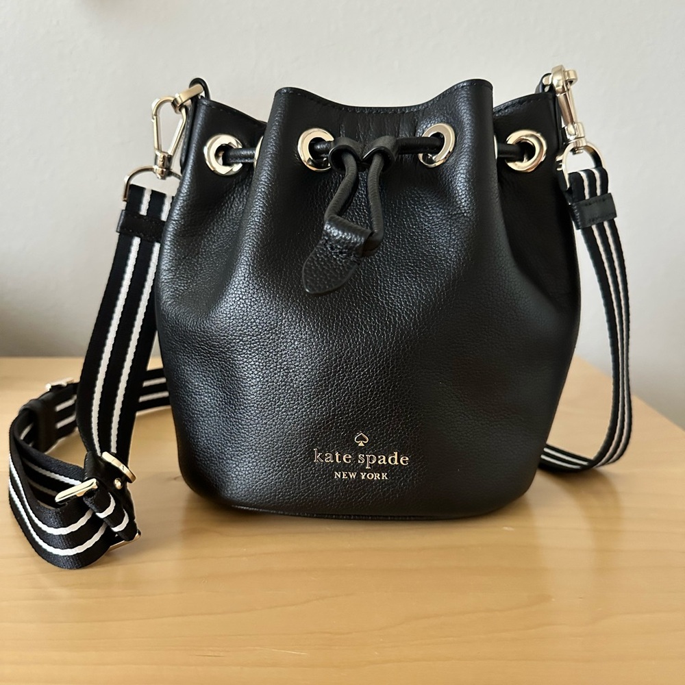 Kate Spade Black Crossbody Bag with Striped Strap